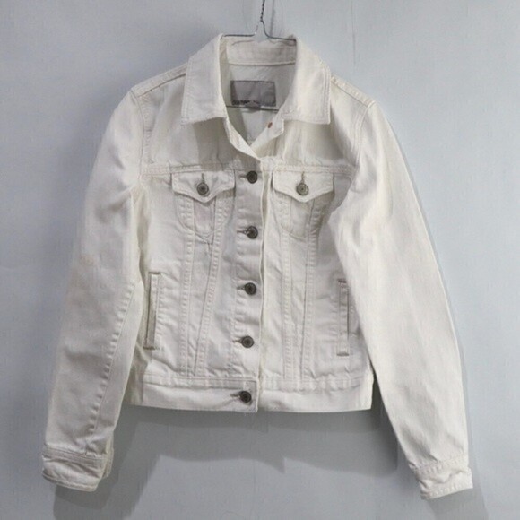 Old Navy White Semi Distressed Denim Jacket Small Size - Picture 4 of 9